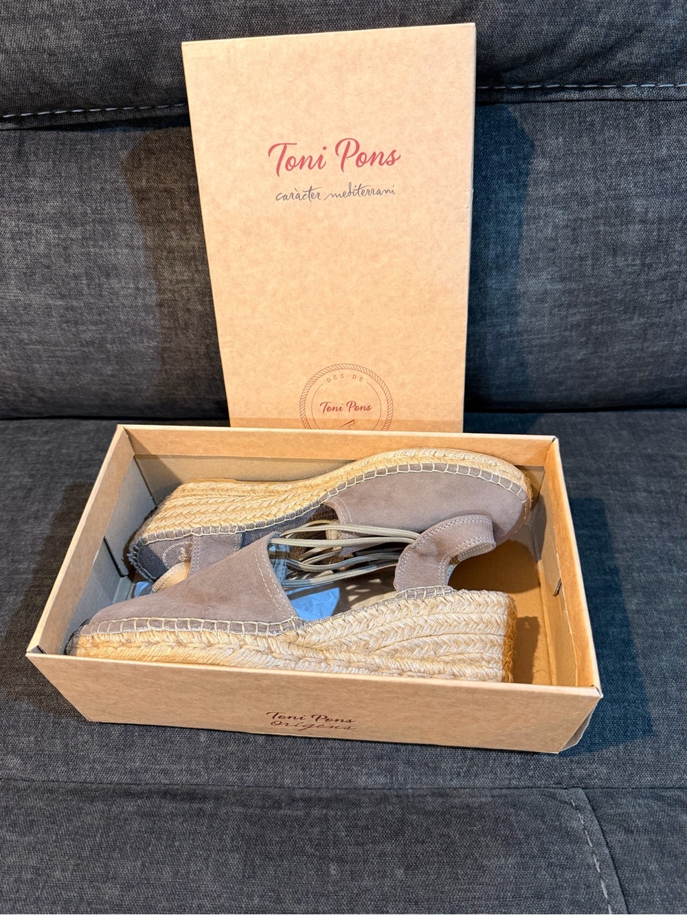 NWOT Toni Pon Tremp Womens Taupe Suede Espadrille Wedge Slingback size 40 - Picture 6 of 11